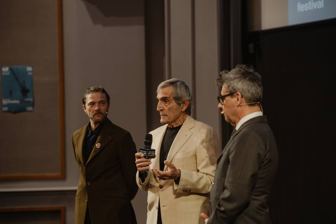 Ο ηθοποιός Χρήστος Πασσαλής, ο παραγωγός Γιώργος Παπαλιός και ο Καλλιτεχνικός Διευθυντής του ΦΝΘ, Ορέστης Ανδρεαδάκης